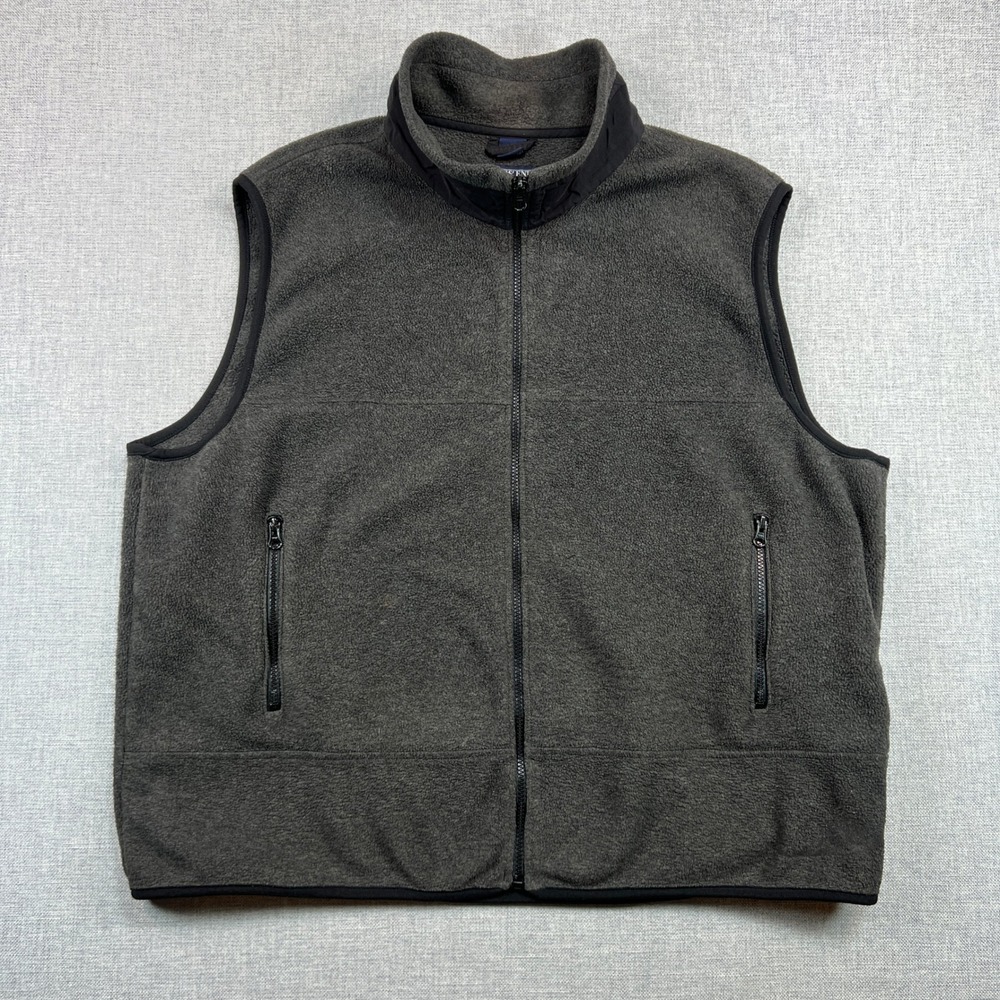 Vintage 90s Lands End Polartec Fleece Sherpa Vest Men XXL Gray Full Zip USA Made